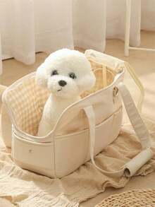 1pc Large Capacity Solid Color Adjustable Strap Pet Carrier Bag, Suitable For Cats And Dogs, 2 Sizes, Multi-Pocket Design, Handheld Or Shoulder Carry, Breathable Window, Includes Pillow, Comfortable And Breathable, Suitable For Outdoor Travel - Multicolor - View 9
