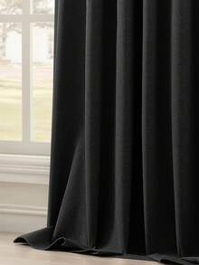 1pc And 2pcs Blackout Curtains/Faux Linen Texture 100% Full Blackout Curtains/Rod Pocket Curtains/Back Tab Curtains/Clip-On Curtains/Light Blocking Room Darkening Curtains/Grey Back Curtains/Multiple Colors And Sizes Available/Bedroom Curtains/Homestay Curtains/Curtain Decor/Black Curtains - Black - View 7