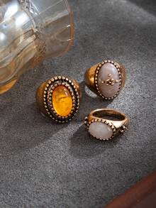 A 6-Piece Women's Vintage-Style Multi-Colored Gemstone Stacking Ring Set, Featuring A Unique Gold Ring, Suitable For Both Vacation And Everyday Wear. - Ancient Gold - View 6