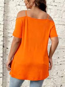 Top de hombros caídos liso de talla grande para mujer - Verde - Ver 7
