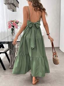 Strappy Backless Dress With Large Bows And Fitted Waist - Green - View 4