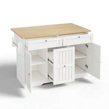 Mobile Kitchen Island With Folding Worktop, Serving Trolley And Storage Cabinet, With 2-Tier Vertical Drawers, 2 Large Drawers And Lockable Casters, 120 * 45 (70) * 92 Cm. - Natural Color - View 8
