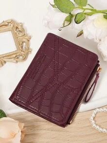 Burgundy Zip Wallet Compact 2-Fold Purse With Multiple Card Slots Coin Cash Compartment Unisex Daily Use Travel Gifting Card Holder,Clutch Bag Elegant - Burgundy - View 7