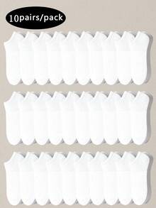 10/30/50 Pairs Men's Solid Color Moisture Wicking Casual Low-Cut Ankle Socks - White - View 6