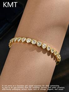 KMT 1 chiếc vòng tay tennis hình trái tim đính đá Zirconia sang trọng bằng đồng kèm hộp quà tặng, thời trang dành cho nữ - hình trái tim - Xem 1