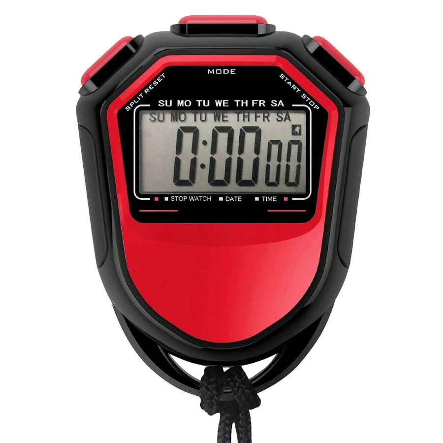 Cronómetro Deportivo de Mano, Temporizador Digital LCD, Resistente al Agua y Duradero, para Natación, Running, Fútbol, Entrenamiento, Cronometraje Preciso - Rojo - Ver 1