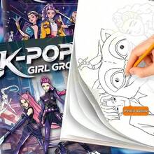1pc K-Pop Adult Stress Relief Coloring Book, Cute Anime Character Line Art Tracing Book, Office Break And Daily Leisure Relaxation Art Book - Multicolor - View 1