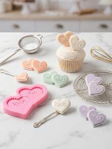 1pc Heart-Shaped And Double Heart Silicone Mold, Suitable For Cake Decoration, Valentine's Day, Wedding, Chocolate, Pudding, Candy - Multicolor - View 4