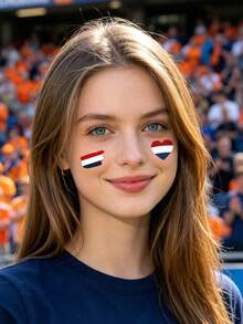 2Pcs Flag Tattoo Temporary Tattoo Netherlands Football Waterproof Sweatproof Disposable For Women And Mem Face Arm Waist Chest Leg Abdomen Neck Hand Finger Back - Multicolor - View 2