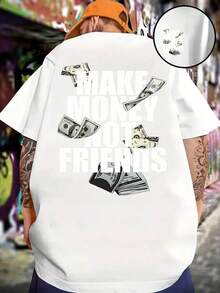 Camiseta de manga corta casual para hombre con estampado de texto misterioso, camiseta de manga corta de moda, cómoda y de hombros caídos para hombre. - Blanco - Ver 8