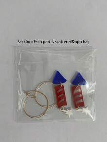 1pair Cute USA Flag Color Acrylic Rocket Flame Shape Ear Hoop Drop Earrings For Women Girl For American 250th Anniversary Independence Day Jewelry - Multicolor - View 6