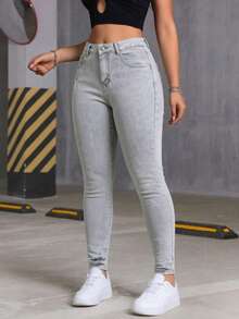 Jeans ajustados para mujer con roturas y diseño que realza la figura - Gris Claro - Ver 3