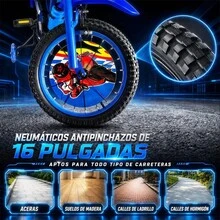 Bicicleta Realista Tipo Moto Para Niños R16 Rodada Con Casco - Azul - Ver 5