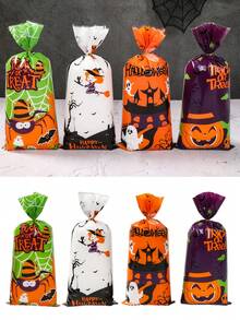 25/50/100 Stücke Halloween Süßigkeiten Tüten, Geschenktüten mit Geist & Hexe & Kürbis Muster, Halloween Geschenkverpackungstüten, Halloween Dekorationen, Party Geschenktüten, Süßigkeiten Tüten, Halloween Trick oder Treat Dekorationen, Halloween Party Dekorationen, Heimdekoration, Partyzubehör, Herbst Dekorationen - Verschiedenfarbig - Übersicht 9