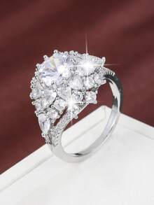 1pc Sunflower Shape Design Cubic Zirconia Inlaid Women's Ring - Multicolor - View 12