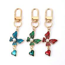 1pc Cute Animal Keychain Purple Butterfly Flower Crystal Key Ring Pendants For Handbag Mobile Phone Decoration Key Chains For Women Men Gifts Jewelry - Multicolor - View 3