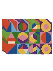4pcs Geometric Colorful Modern Abstract Placemats, Heat Resistant Easy To Clean Washable, Holiday Decorative Placemats, Suitable For Kitchen, Home, Indoor/Outdoor Tabletop, Coffee Bar, Dining Table, Tea Break Party - Multicolor - View 8