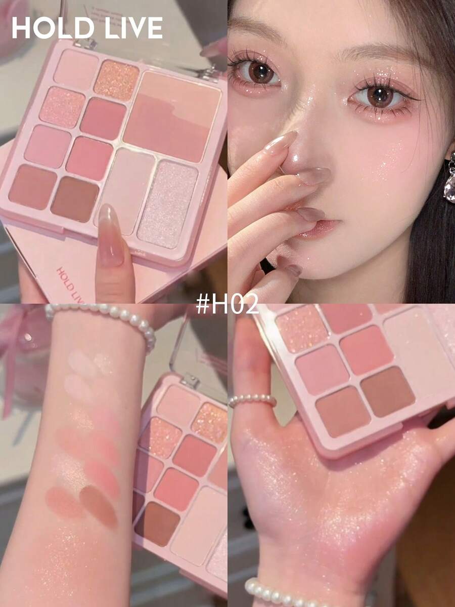 HOLD LIVE 柔霧夢幻全能盤 12色眼影腮紅 低飽和度清透少女粉調 H02 - H02 - 查看 1