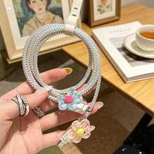 Flower/Coffee/Cherry Style Data Cable Protector Sleeve Compatible With Apple 18-20W Charger, Protective Case Anti-Scratch Anti-Breakage - Multicolor - View 4