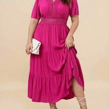 yonghongmaoyi1  VCAY Talla grande Vestido con encaje bajo a capas - Verde Oscuro - Ver 5