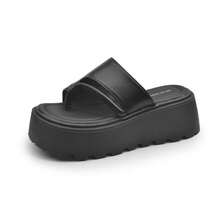 2026 Summer Women Platform Slide Sandals, Two Toe Cross Straps Wave Wedge Sole With Soft Cushion Insole, Minimalist Cool Shoes For Beach Date School D - Black - View 16