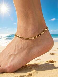 MONALLY Hip Hop Style Cool Men's Stainless Steel Curb Cuban Chain Anklet For Men Adjustable Summer Beach Foot Jewelry For Casual & Street Outfits - Anklet - View 2
