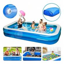 Inflatable rectangular swimming pool, 200cm full-size large inflatable pool, durable and thickened inflatable pool for summer beach use, suitable for outdoor, garden and backyard use. - Azul - Ver 3