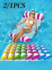 2/1pc Mesh Inflatable Pool Hammock, Water Floating Lounge Chair, Glitter Flower Inflatable Double Floating Bed, Summer Pool Supplies, Adult Summer Pool Beach Party Accessories, Perfect Gift For Pool Or Beach Relaxation - Multiple Styles - View 1