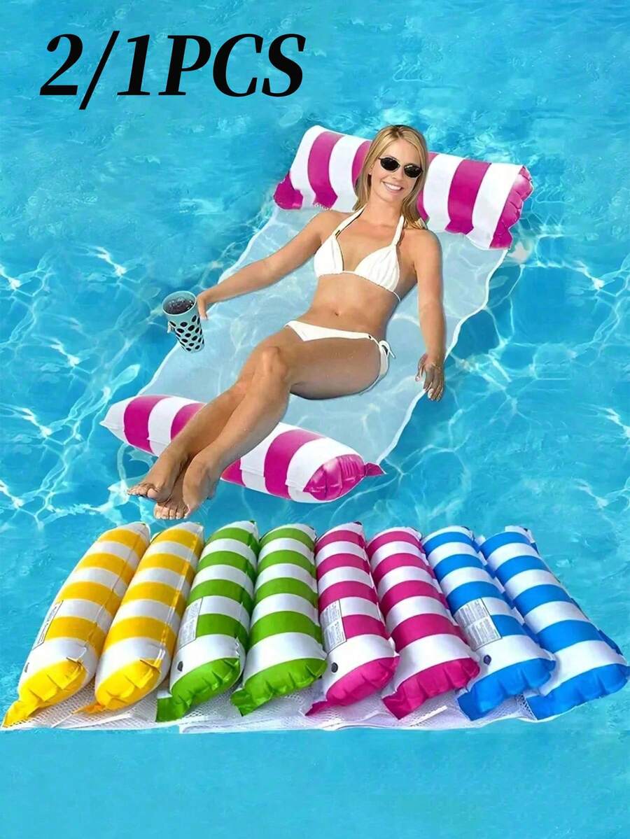 2/1pc Mesh Inflatable Pool Hammock, Water Floating Lounge Chair, Glitter Flower Inflatable Double Floating Bed, Summer Pool Supplies, Adult Summer Pool Beach Party Accessories, Perfect Gift For Pool Or Beach Relaxation - Multiple Styles - View 1