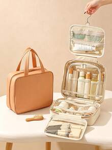 Hanging Dry & Wet Separation Toiletry & Makeup Bag, Multi-Compartment Large Capacity Portable Handheld Organizer For Business Travel, Hotel & Bathroom Cosmetics And Toiletries - Multicolor - View 9