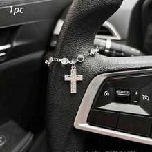 1pc Universal Car Steering Wheel & Rearview Mirror Decoration - 4 Styles Available, Blessing Cross Design With Sparkling Crystals, Easy Installation, Premium Metal Car Interior Accessories, Suitable For Steering Wheel, Rearview Mirror And Car Decor - A - View 1
