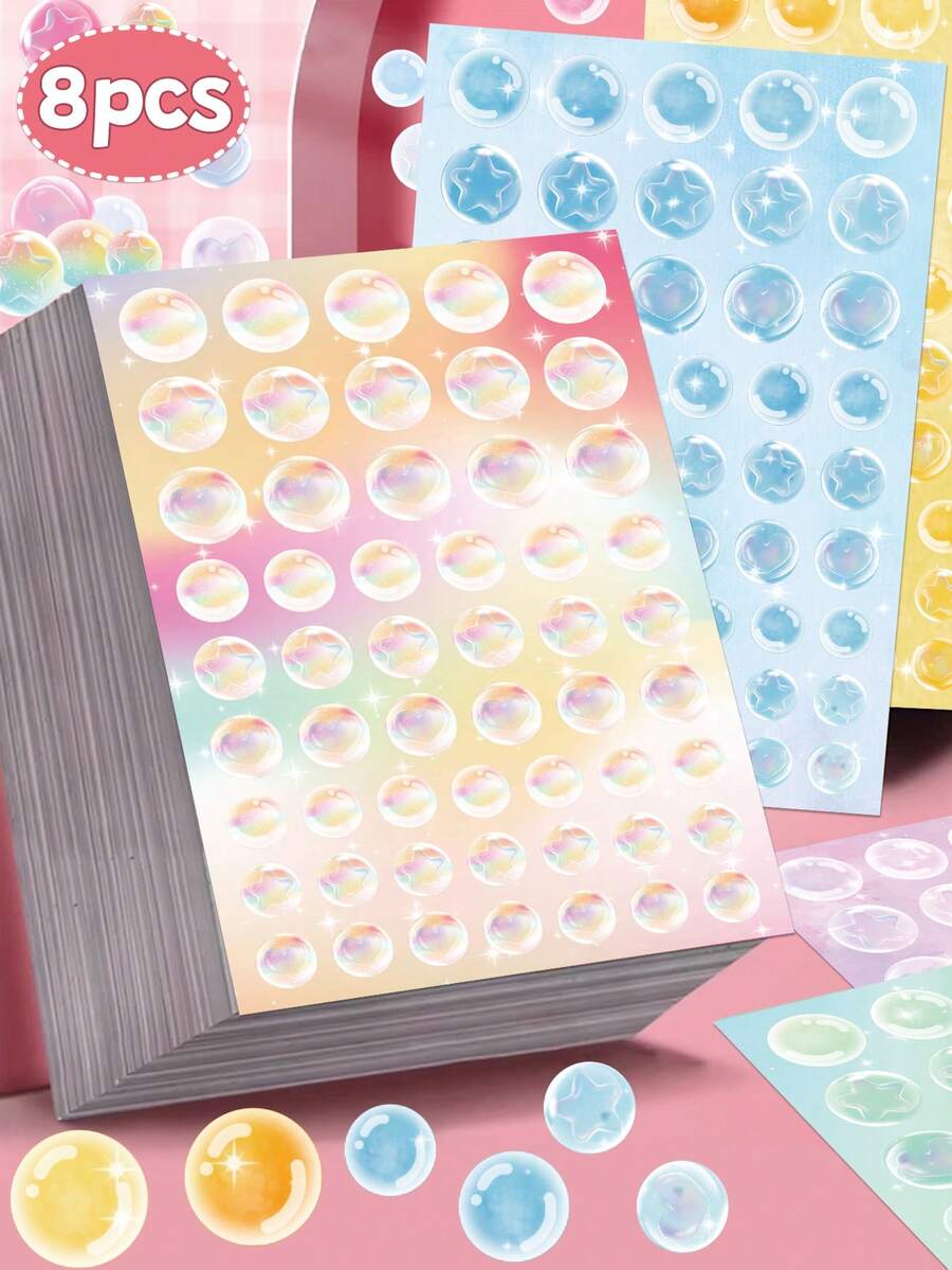 8pcs Colorful Bubble Stickers – Cute And Fun Designs – Perfect For Skateboards, Guitars, Phone Cases, Suitcases, Laptops, And Gifts - MultiWarna - View 1
