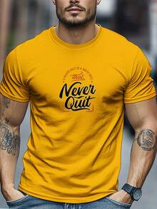 Camiseta de manga corta con cuello redondo y estampado Never Give Up para hombre, estilo casual de verano - Blanco - Ver 4