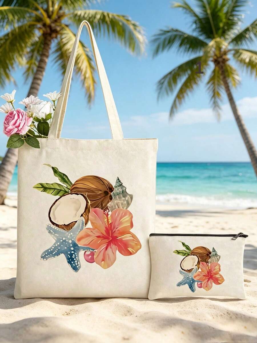 Fashionable Single-Sided Printed Tote Bag - Fade-Resistant; Spacious Design Suitable For Daily Use, And Foldable For Convenient Storage.