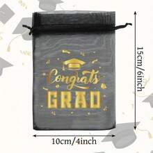 10/20 Peças Sacos de Organza com Cordão para Formatura | Design de Parabéns GRAD Preto & Dourado com Estrelas e Diploma, Sacos de Tecido Transparente para Joias & Doces, Sacos de Lembrancinhas de Festa, Suprimentos para Festa de Formatura, Decoração de Festa de Formatura, Presentes de Formatura - Visão 9