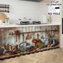1pc, Home Decor, Kitchen Tool Pattern Printed Table Skirt, Kitchen Small Curtain, Kitchen Cabinet Cover, With Curtain Holes, Easy To Hang, Rectangular, Machine Woven, Machine Washable, Kitchen Decoration And Accessories, Perfect For Kitchen Cabinets And Home Decor - Multicolor - View 4