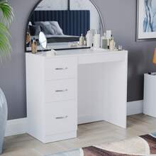 Home Discount Vida Designs Riano 3 Drawer Dressing Vanity Table Makeup Bedroom Furniture Storage Unit Desk Beauty Spacious Countertop Easy To Build - White - White - View 1