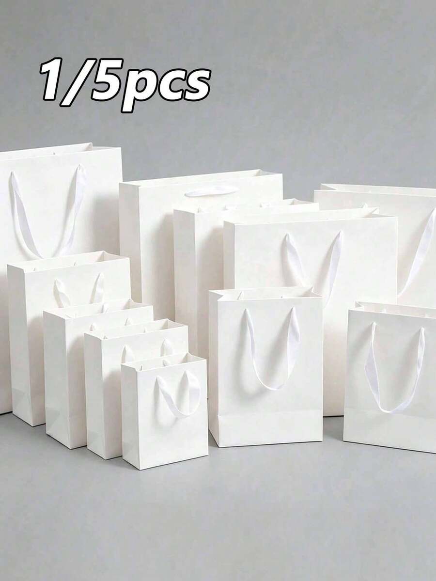 1/5 buah Kantong Kado Putih dengan Pegangan Pita, Kantong Kemasan Kado Lipat Vertikal Ringan, Cocok untuk Pernikahan, Ritel, Pesta, Ulang Tahun, Hari Jadi, dan Souvenir Pesta Pertunangan - Putih - View 1