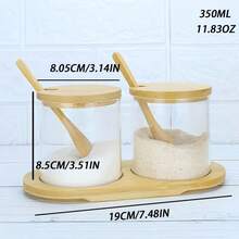 1/2/3pcs Glass Seasoning Box With Wooden Base, Spice Jars With Spoons, Glass Seasoning Containers With Spoons - For Storing Spices, Salt And Sugar, Kitchen Storage And Organization And Grain Storage Containers - Clear - View 10
