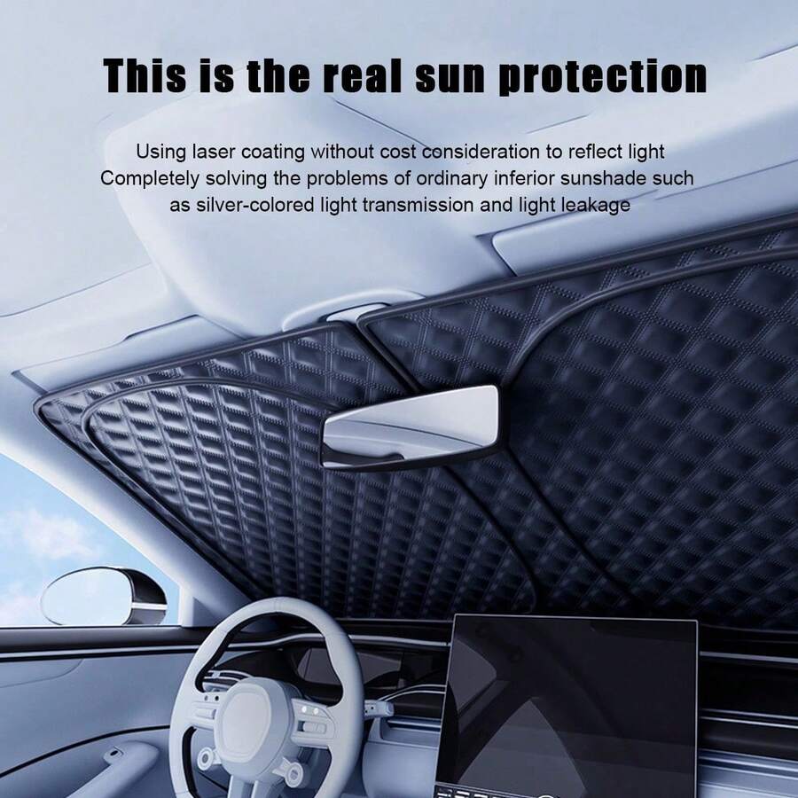 1pc Car Front Windshield Sun Shade, Heat Insulating Sun Curtain, Laser Light-Blocking Sunshade For Car Interior - A - View 1