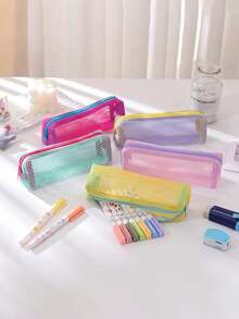 Dopamine Colorful Mesh Pencil Case, Multi-Pocket Portable Stationery Bag, Suitable For Students, Back To School Essential, Pencil Case, Stationery Bag, School Supplies,Back To School - Mesh Pencil Case - View 8