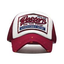 3D Embroidered WESTERN Mesh Wide Brim Baseball Cap Cotton Men's Patchwork Cross-Border Korean Style Retro - Multicolor - View 4