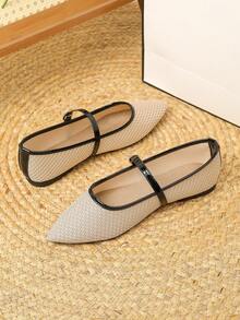Sepatu Flat Wanita Modis Serbaguna dengan Ujung Lancip - Aprikot - View 3