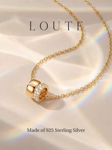 Newsoul 1 buah Kalung Perak Sterling 925 Berkilau dengan Zirkonia dan Ukiran Sederhana, Hadiah Ulang Tahun yang Istimewa untuk Pacar - Emas - View 4