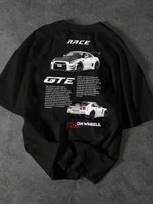 Men's T-Shirt With A  Car Print - Black - View 1