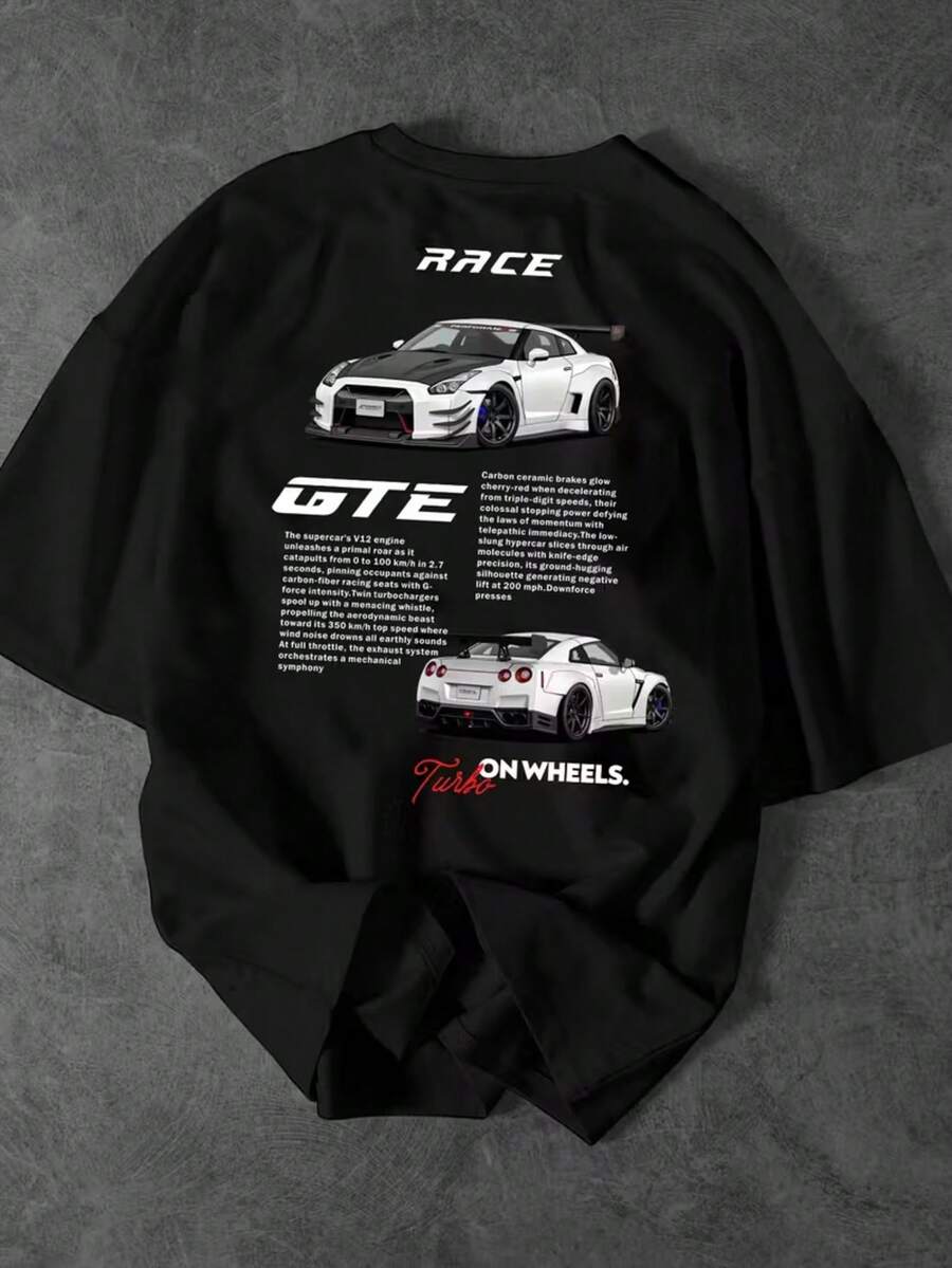 Men's T-Shirt With A Car Print - Black - View 1