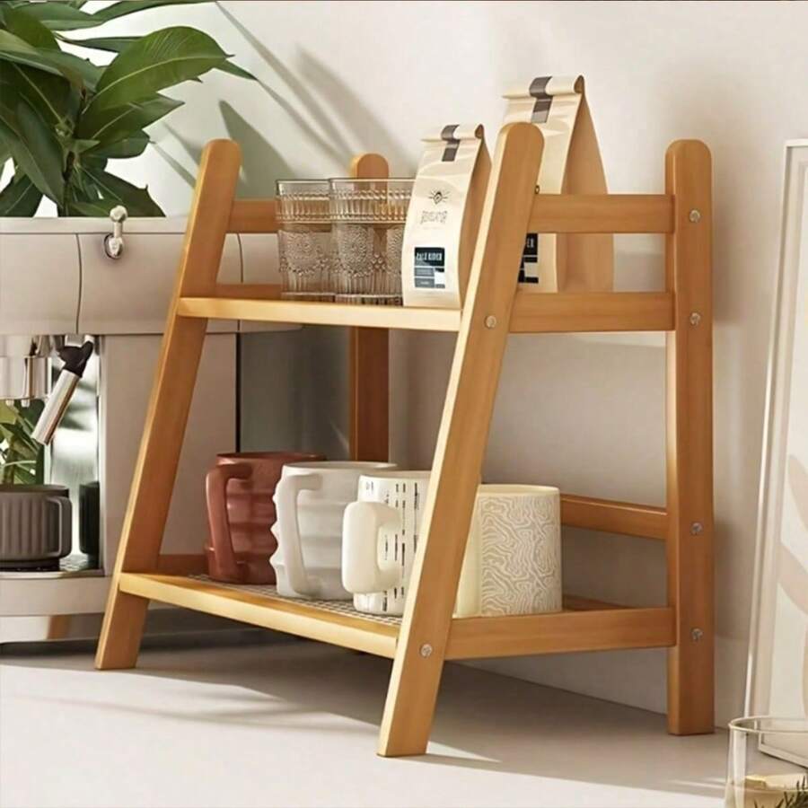 1pc Ins Style Mug Holder Storage Rack, Multi-Layer Desktop Organizer, Suitable For Dorm, Kitchen - Brown - View 1