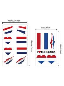 2Pcs Flag Tattoo Temporary Tattoo Netherlands Football Waterproof Sweatproof Disposable For Women And Mem Face Arm Waist Chest Leg Abdomen Neck Hand Finger Back - Multicolor - View 4