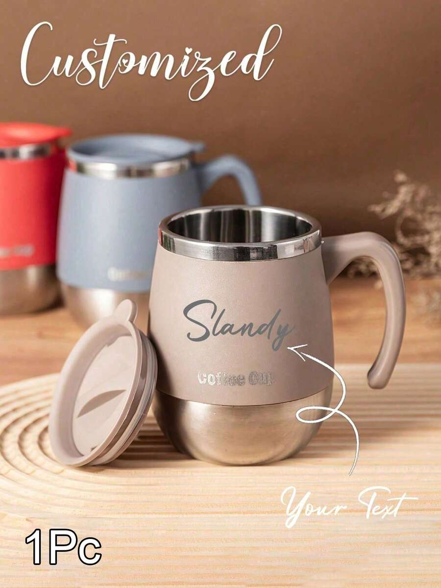 Caneca de Café Personalizada em Aço Inoxidável Isolada com Tampa e Alça, Isolamento a Vácuo de Parede Dupla, 500ml, Reutilizável, Casa Escola Escritório, Presente de Aniversário, Dia dos Namorados, Dia das Mães, Dia dos Pais, Para Amantes de Café, Presente de Formatura - Multicolorido - Visão 1