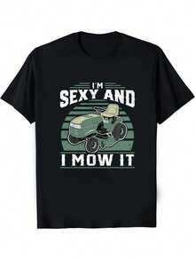Vintage Lawn Tractor Graphic Tee For Adults, Featuring A Casual Summer Design With A Soft Crew Neck And Slight Stretch, Made From 100% Fabric Weighing - Black - View 2